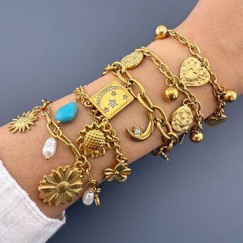 "Crescent And Star" Bracelet, 18K Gold Plated Steel
