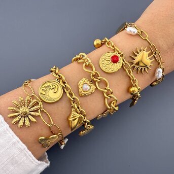 "Sun" Bracelet, 18K Gold Plated Steel
