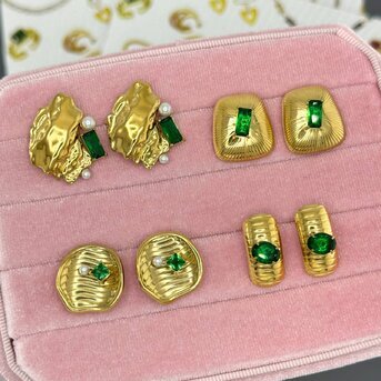 Earrings, 18K Gold Plated Steel