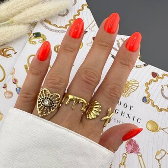 "Evil Eye" Ring, 18K Gold Plated Steel