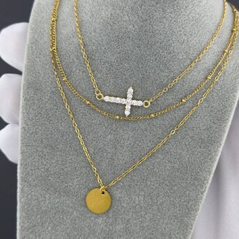 18K gold plated Stainless steel  "Crosses" necklace, Intensity