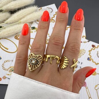 "Evil Eye" Ring, 18K Gold Plated Steel