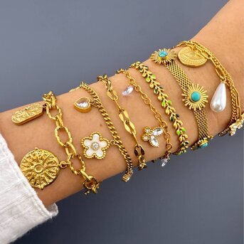 "Evil Eye" Bracelet, 18K Gold Plated Steel