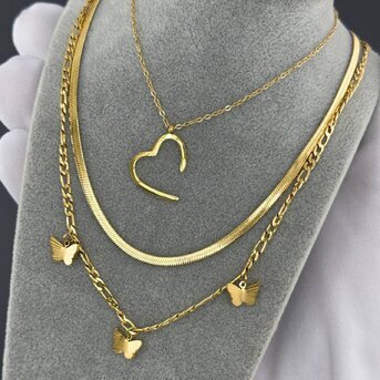 "Butterflies" Necklace, 18K Gold Plated Steel