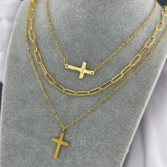 18K gold plated Stainless steel  "Crosses" necklace, Intensity