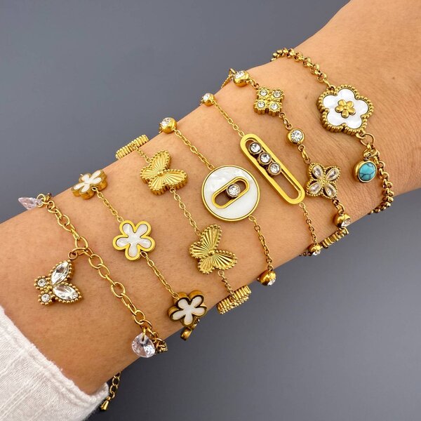 "Flower Meadow" Bracelet, 18K Gold Plated Steel