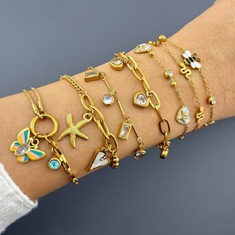 "Hearts" Bracelet, 18K Gold Plated Steel