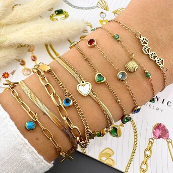 "Hearts" Bracelet, 18K Gold Plated Steel