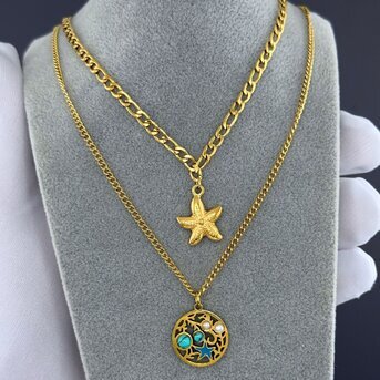 "Starfishs" Necklace, 18K Gold Plated Steel