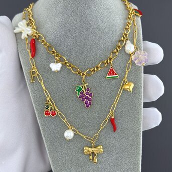 "Bow" Necklace, 18K Gold Plated Steel