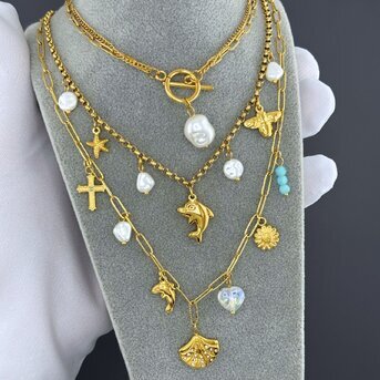 Necklace, 18K Gold Plated Steel