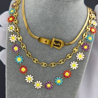 18K gold plated Stainless steel  "Flowers" necklace, Intensity