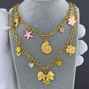 "Seashell" Necklace, 18K Gold Plated Steel