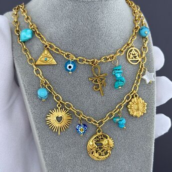 "Evil Eyes" Necklace, 18K Gold Plated Steel