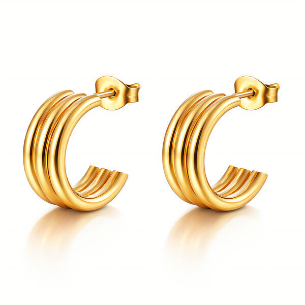 Earrings, 18K Gold Plated Steel