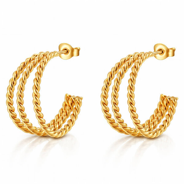 Earrings, 18K Gold Plated Steel