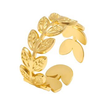 "Leaves" Ring, 18K Gold Plated Steel