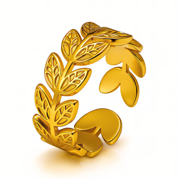 "Leaves" Ring, 18K Gold Plated Steel
