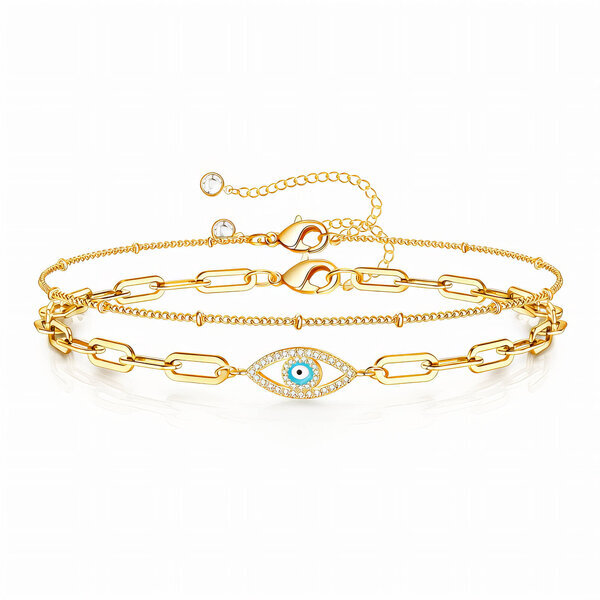 "Evil Eye" Bracelet, 18K Gold Plated Steel