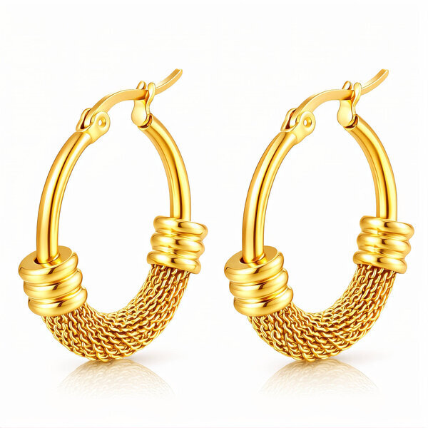 Earrings, 18K Gold Plated Steel
