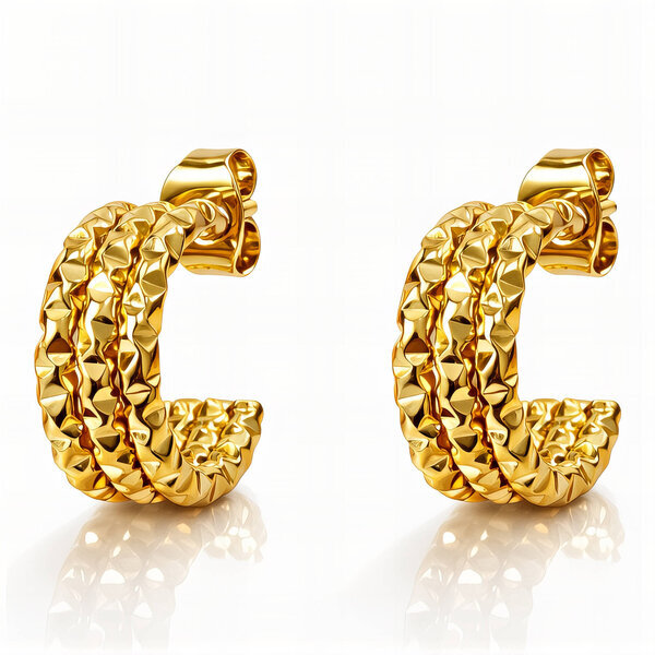 Earrings, 18K Gold Plated Steel