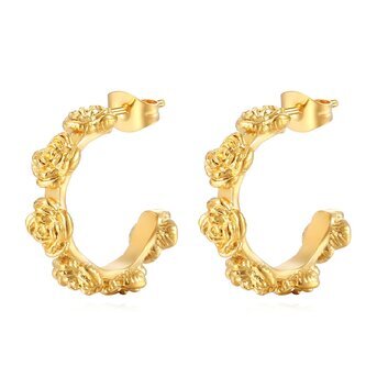 "Flowers" Earrings, 18K Gold Plated Steel