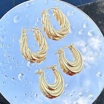Earrings, 18K Gold Plated Steel
