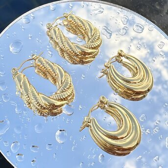 Earrings, 18K Gold Plated Steel