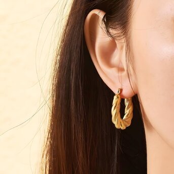 Earrings, 18K Gold Plated Steel