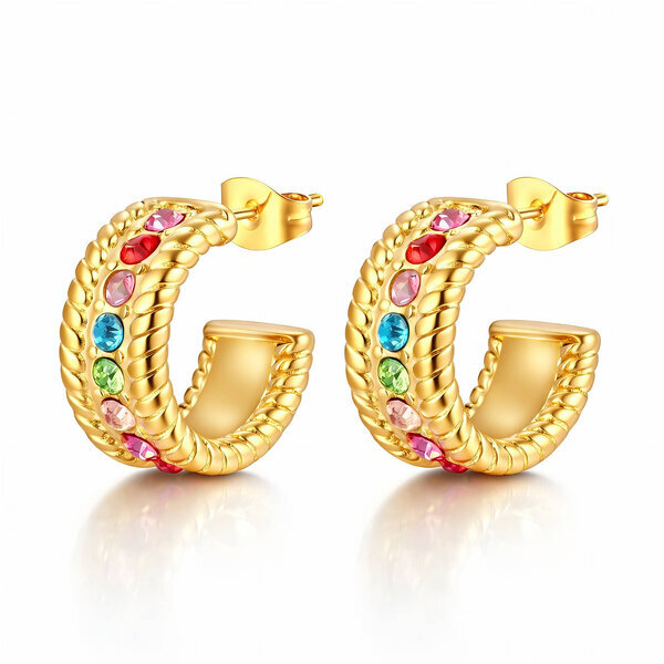 Earrings, 18K Gold Plated Steel
