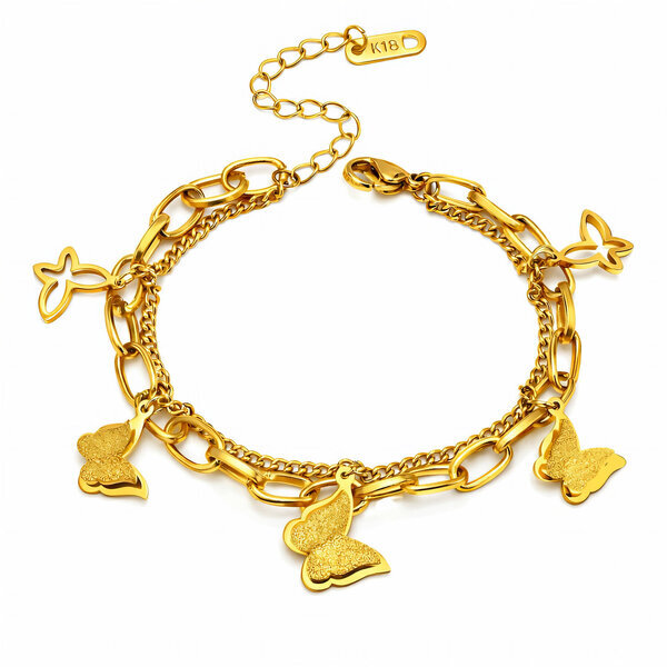 "Butterflies" Bracelet, 18K Gold Plated Steel