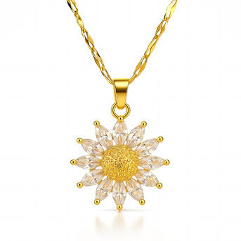 "Flower" Necklace, 18K Gold Plated Steel