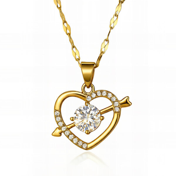 "Hearts" Necklace, 18K Gold Plated Steel