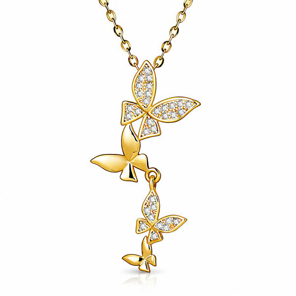 "Butterflies" Necklace, 18K Gold Plated Steel