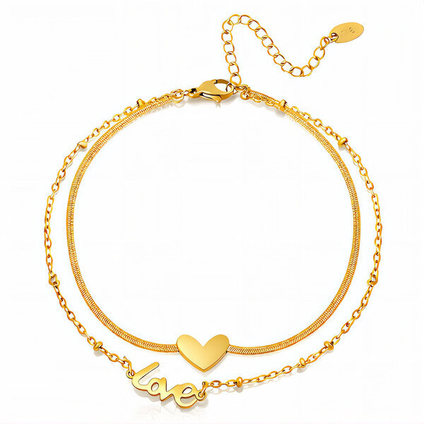 "Hearts" Anklet, 18K Gold Plated Steel