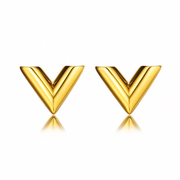 "V" Earrings, 18K Gold Plated Steel
