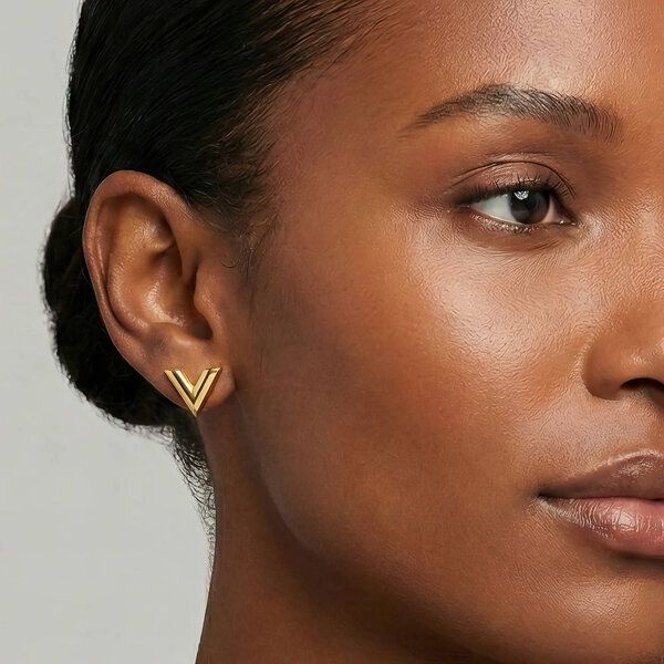 "V" Earrings, 18K Gold Plated Steel