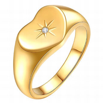 18K gold plated Stainless steel  "Heart" finger ring, Intensity