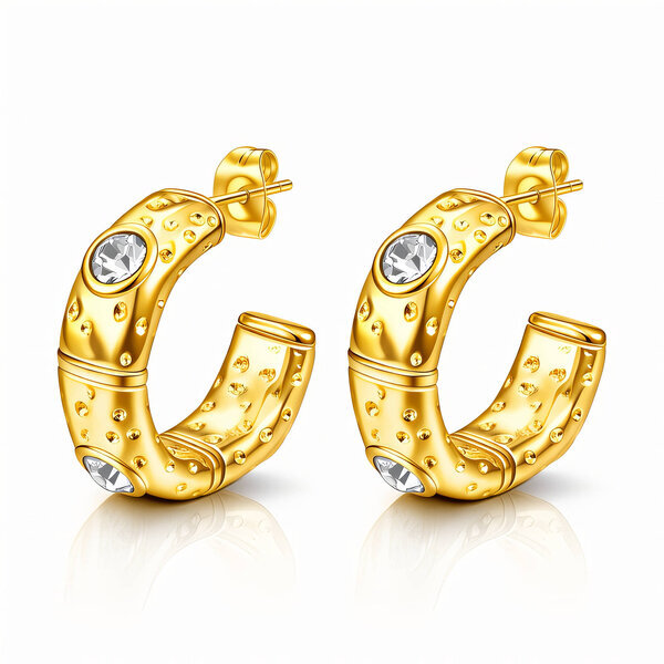 Earrings, 18K Gold Plated Steel