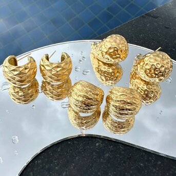 Earrings, 18K Gold Plated Steel