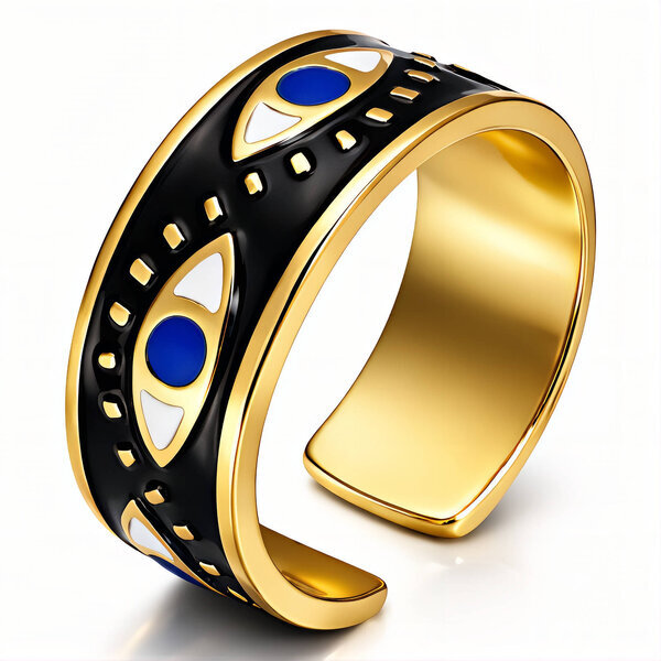 "Evil Eye" Ring, 18K Gold Plated Steel