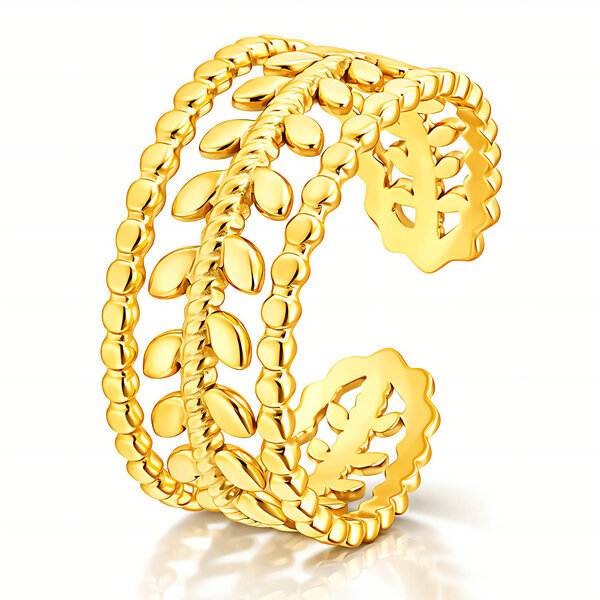 "Leaves" Ring, 18K Gold Plated Steel