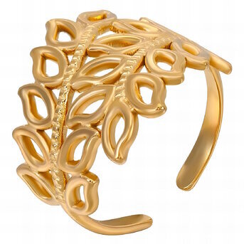 18K gold plated Stainless steel  "Leafs" finger ring, Intensity