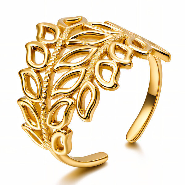 "Leaves" Ring, 18K Gold Plated Steel