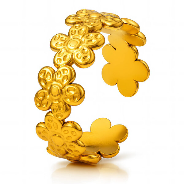"Flowers" Ring, 18K Gold Plated Steel