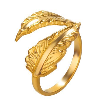 18K gold plated Stainless steel  "Leafs" finger ring, Intensity