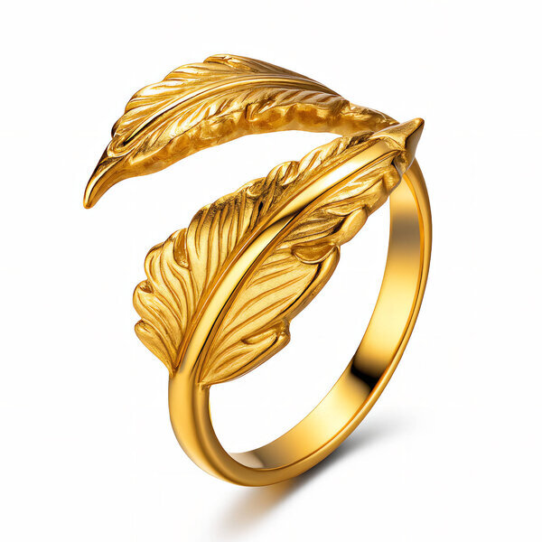 "Leaves" Ring, 18K Gold Plated Steel