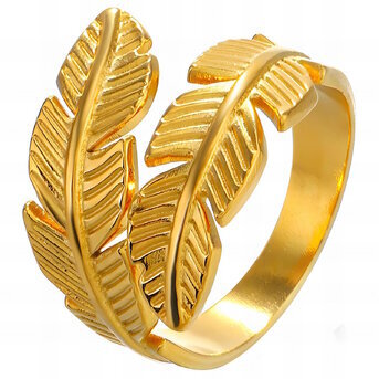 18K gold plated Stainless steel  "Leafs" finger ring, Intensity