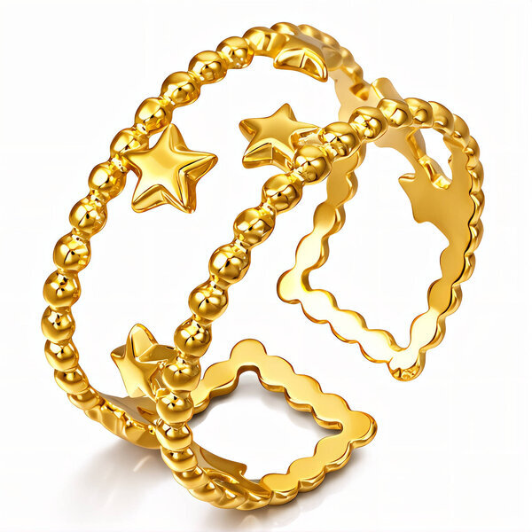 "Stars" Ring, 18K Gold Plated Steel