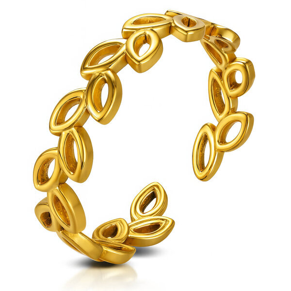 "Leaves" Ring, 18K Gold Plated Steel